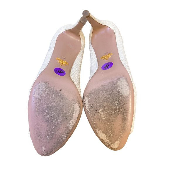 Prada White Woven Open Toe Heels Size 8 - Picture 4 of 4